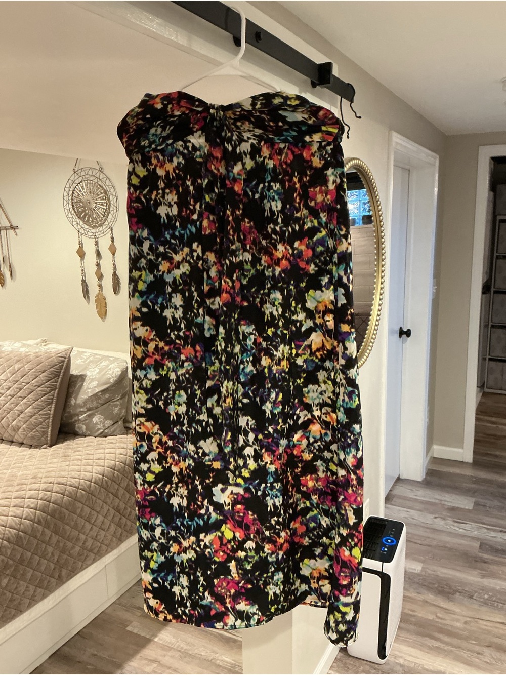 Xhiliration Black Floral Strapless Maxi dress small